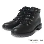 【TINO BELLINI 貝里尼】義大利進口帥勁休閒牛皮綁帶短筒靴FWMO0010(黑)