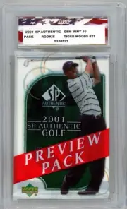 2001 Upper Deck Golf SP Authentic Pack Tiger Woods Rookie #21 AGC 10 Gem Mint