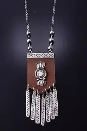 Silver & Leather Navajo Handmade Concho Necklace by Betta Lee 3K31Z