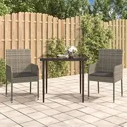 Patio Furniture Sets 3 Piece Garden Dining Set with Cushions Black and Grey Poly Rattan