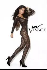 Vivace Lace Long Sleeve Bodystocking Crotchless Body Stocking Lingerie Black NEW