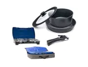 Kings Aluminium Cooking Set + Double Burner Gas Stove + Stove Carry Bag