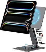 GEWOKLIY iPad Pro Magnetic Stand Hub for iPad Pro 13 inch (M4) 2024, Foldable iPad Pro M4 Stand Dock 360° Rotation, 4K HDMI, Card Readers, 5Gbps USB, 100W PD, 3.5mm Audio, GE-IPC20H-13
