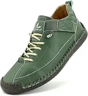 [Salkin] Women's Comfort Walking Shoes, Handstitched Leather Ankle Boots, Green Slip-On Outdoor Flats