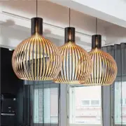 Modern Wood Pendant Light for Living Room Decoration Black Hanging Lamp Suspension Wooden Chandelier Lighting Fixtures Dia35cm
