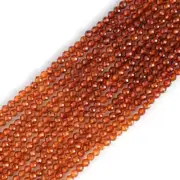 Natural Hessonite Garnet Shaded Gemstone Round Micro Faceted Beads String 15.5"