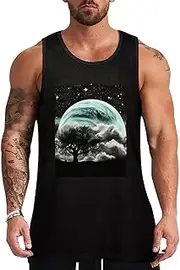 [NQHJT] Men Tank Tops Starry Night Black Tree Art Sleeveless T Shirts for Men's Fitness Quick Dry Gym Tank Top for Men