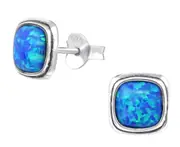 Sterling Silver Square Opal Earrings