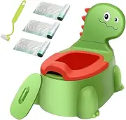 Toddler Potty Training Toilet Chair Boys Girls,Dinosaur Training Potty,Portable Travel Potty with lid,Splash Guard,Urinal,Non-Slip Pad,Toilet Training seat with 3 Rolls Cleaning Bags and a Brushes
