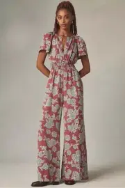 ANTHROPOLOGIE Printed Pattern The Somerset Jumpsuit Wide Leg Size XS