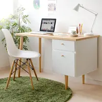 在飛比找PChome24h購物優惠-[宅貨 北歐風簡約木紋雙抽書桌(2色可選) 工作桌 辦公桌 