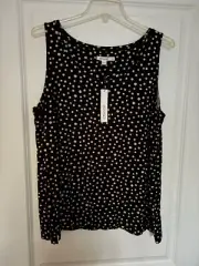 NWT Chico’s Polka Dot Tank Top Sz 3 XL (16) Black & Smokey Taupe Touch Of Cool