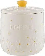 Price & Kensington Daisy Coffee Storage Jar | 700ml Airtight Ceramic Canister | Embossed Daisy 3D Lid with Hand-Painted Yellow Handle | Cream Glaze | Kitchen Storage Container