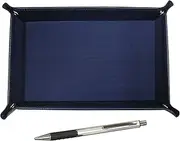 Japanese Grain Cowhide Leather Pen Tray Blue Metal & Pitch Grip Ballpoint Pen Silver TRAL-WZS2062BP