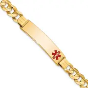 Solid 14K Yellow Gold Medical Red Enamel Curb ID Bracelet