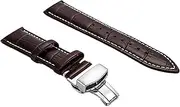 [g24] 20mm Leather Watch Band Strap Fits Datejust Brown-White Stitch Deployment Silver Buckle