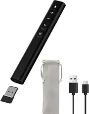 Presentation Clickers, Wireless Presenter, Rechargeable USB Page Turning Pen, 2.4GHz Hyperlink Volume Remote Presentation Pointer, Slide Advancer for Computer Laptop PPT (Black)