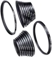 18pcs Filter Ring Adapter Kit, 37 49 52 55 58 62 67 72 77 82mm 9Pcs Step Up Ring