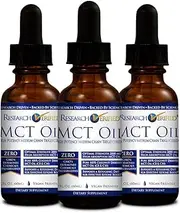 Research Verified 100% MCT Oil - All Natural Vegan Friendly - 2 Fl. Oz. - 3 Bottles