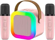 Mumoo Bear Portable Karaoke Machine with 2 Wireless Microphone, Mini Bluetooth Speaker for Adullts and Kids, Valentines Day Perfect for Birthdays, Home Parties (Pink)