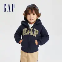 在飛比找蝦皮商城優惠-Gap 幼童裝 Logo仿羊羔絨連帽外套-深藍色(78557