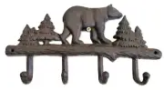 Cast Iron 11.5" Rustic Brown Bear Lodge Cabin Coat Hat Key Purse Towel 4 Hook