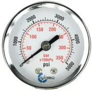 2" Pressure Gauge - Chrome Plated Steel Case, 1/4"NPT, Back Mnt. 5000 PSI