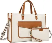 [Missnine] Tote Bag Canvas Laptop Bag for Women 15.6 inch Casual Work Bags with Clutch Purse Computer Shoulder Bag 2 PCS Set
