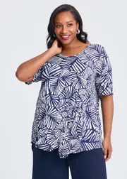 [Taking Shape] Taking Shape Georgie Asymmetric Top Size 18 in Navy Print - Plus Size Women's Tops & T Shirts Navy Print