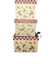 Lindy Bowman Bears Boxes Cameo Christmas Dark Red Stacking Nesting Decorative 3