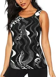 [OAZCVBNN] Black White Snake Skin Pattern Print Hot Summer Sleeveless Tops Athletic Tank Tops Gym Active Lifestyles Casual Outings