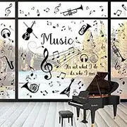 Whaline 9 Sheet Musical Notes Window Clings Musical Note Sayings Window Decals Double-Sided Guitar Trumpet Windows Decor for Office Bedroom Music Room Dance Room and Other Decors, 7.9X11.8 Inch