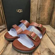 UGG WAINSCOTT BUCKLE SLIDE COGNAC BROWN LEATHER SANDAL MEN US 11 /UK 10 /EU 44