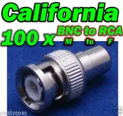 100 x BNC Male to RCA Female Jack Plug Coax Cable Adapter Connector Camera CCTV