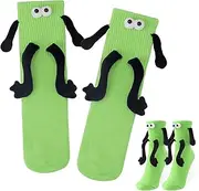 [LANGFON] 1 Pair Funny Magnetic Holding Hands Socks, Green Magnetic Holding Hands and Feet Socks for Couples Friends Birthday Gift Funny Women Men Novelty Sock for White Elephant Gifts Party Favor