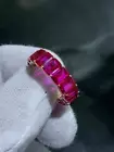 18k Gold Sterling Silver Red Sapphire Emerald Cut Eternity Band Ring Size 6.25