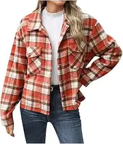 [Generic] Long Wool Sweater Coat Women Fashion Casual Fall Winter Plaid Tops Long Sleeve Button Down Flannel Coat With Pockets Cardigan for Women with Pockets