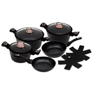 10pc Taste the Difference Black Rose Kitchenware Marble Coated Cooking Set