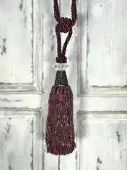 Pair 2 pieces Curtain Tie Backs - 22cm Tassel with glass and metal top - Red Wine