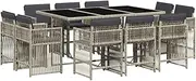 Outdoor Dining Set, Garden Setting Table and Chair Patio Conversation Set Furniture 11 pcs with Cushions Light Grey Poly Rattan