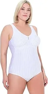 [Ulla Popken] Ladies Plus Size Plus Size Pinstripe Shaping Bodysuit Wear Without Bra Snow White