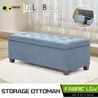 Storage Ottoman Blanket Box Linen Fabric Foot Stool Couch Bed LIGHT GREY BLUE