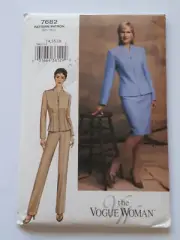 VOGUE PATTERN - 7682 LADIES JACKET RAISED NECK FRONT ZIP SKIRT PANTS 14-18 UNCUT