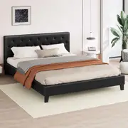 ALFORDSON Bed Frame Wooden Base Platform Leather Black - Double Size