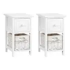 Bedside Table 1 Drawer with Basket Rustic White X2 Artiss
