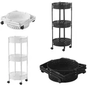 Bribrion Foldable 3-tier Storage Cart Rolling Trolley Versatile for Kitchen Island Bathroom Camping Gear Organiser Stand Rack Plastic Basket Black/White