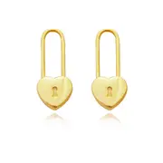 Culturesse Lark Love Heart Padlock Drop Earrings (Gold Vermeil)
