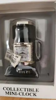 Timex Coffee Pot Desk Clock Black Silver Tone Mini-Clock Vintage