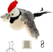 Flapping Bird Cat Toy, Woodpecker Cat Toy with Flapping Wings and Lively Chirping USB Charging Interactive Bird Toy with Catnip for Kitten Kitty Exercise Touch Activated (Black)
