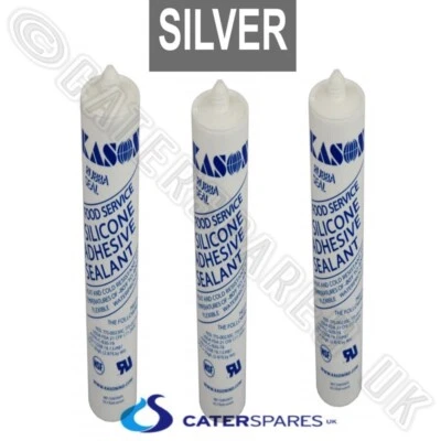 3 x SILVER HIGH TEMPERATURE KASON SILICONE SEALANT HEAT RESISTANT 200℃ FOOD SAFE